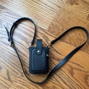 New Bandolier Hailey Holster Black Gold Leather Crossbody Phone Bag
